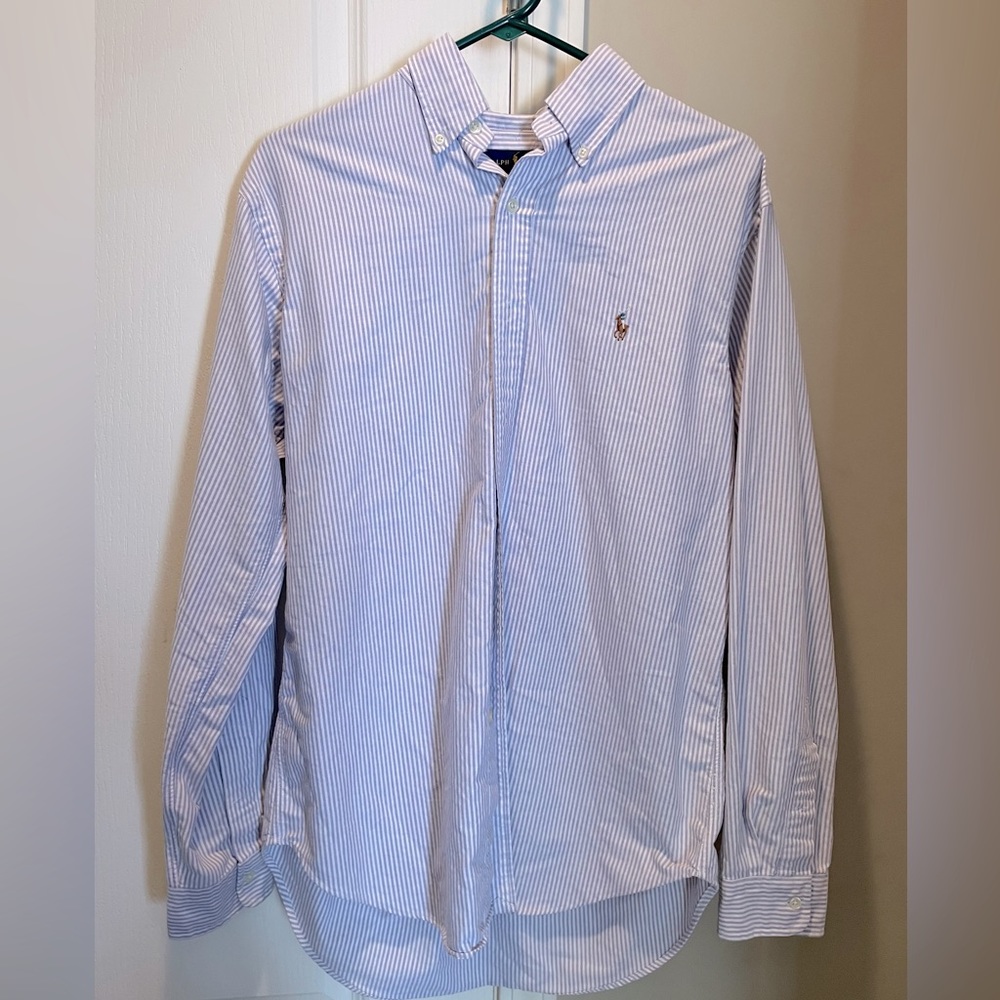 Ralph Lauren polo button down. White and light purple pin stripes.